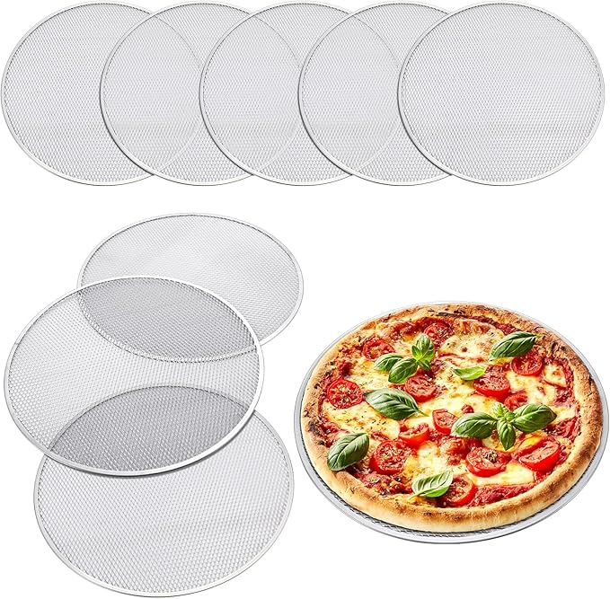 Nuogo 8 Pcs 16 Inch Pizza Pan with Holes Aluminum Mesh pizza Screen Seamless Round Tray for Oven Nonstick Baking Sheet for Kitchen Bakery Restaurant BBQ Party Cookware Supplies
