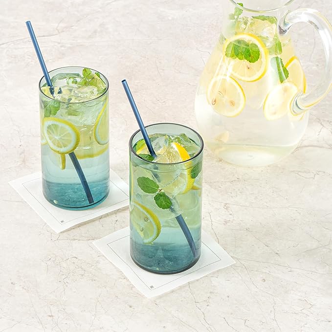 Restaurantware-Vetri 16 Ounce Tall Drinking Glasses, 6 Dishwashable Beverage Glasses - No-Lead, Elegant, Blue Glass Tumblers, Ideal For Water, Juice Beer, Cocktails, Liquor, Iced Tea, And More