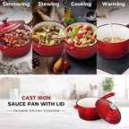 Onader Enameled Cast Iron Sauce Pan, 1QT Small Saucepan with Lid, Cast Iron Sauce Pot Enamel Dutch Oven, Nonstick & Heavy Duty – Red