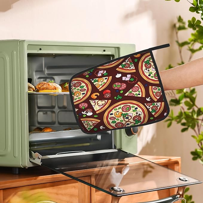 2 Pack Pizza Slices Ingredients Pot Holders for Kitchen Heat Resistant, Potholders for Kitchens Washable for Cooking & Baking & Microwave