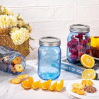 WELLIFE Blue Mason Jars 32 oz, 6 Pack wide mouth mason jars for Canning, Pickling, Food Storage, Fermenting, DIY Crafts & Decor, Glass Jar with Lid