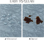 Romanstile Vinyl Placemats Set of 4-12 X 18 Inch - Heat Resistant Non-Slip Embossed Floral Place Mats 100% Waterproof Oilproof Wipeable Faux Leather Table Mats for Kitchen/Dining/Party, SkyBlue