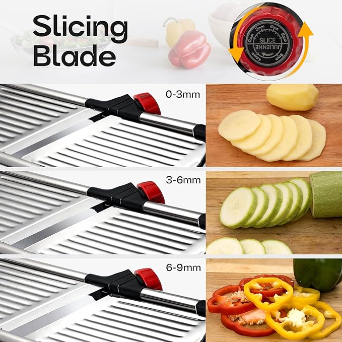 X Home Adjustable Mandoline Slicer for Kitchen, Stainless Steel Food Slicer, Vegetable Slicer for Cucumber, Potato, Carrot, Onion, Cleaning Brush & Food Pusher Included, Easy to Use & Clean