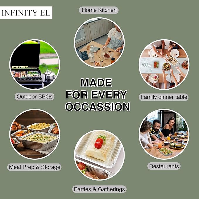 INFINITY EL Disposable Aluminum Foil Pans 25 Pack | Half Shallow 12.5" x 10" x 1.5" Deep Disposable Baking Pan | Heavy Duty Aluminum Pan for Roasting Turkey, Lasagna, Thanksgiving, Christmas & Parties