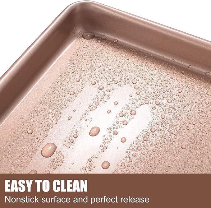 Heavy Duty Baking Sheets for Toaster Ovens - 12.5x10.5 Inch Nonstick Cookie Pan Set (0.8mm 2X Thicker Carbon Steel) Warp & Rust Proof, PFOA Free -Champagne Gold Trays