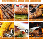 BBQ Grill Accessories Set, 38Pcs Stainless Steel Grill Tools Grilling Accessories with Aluminum Case, Thermometer, Grill Mats for Camping/Backyard Barbecue, Grill Set for Men Women