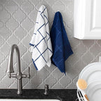T-fal Solid & Checked Parquet Kitchen Towels: Highly Absorbent, Super Soft Long Lasting - 100% Cotton, 16"x26" Dish Towels for Cleaning & Drying Dishes, Pans, Glassware, Countertops, 6-Pack, Blue