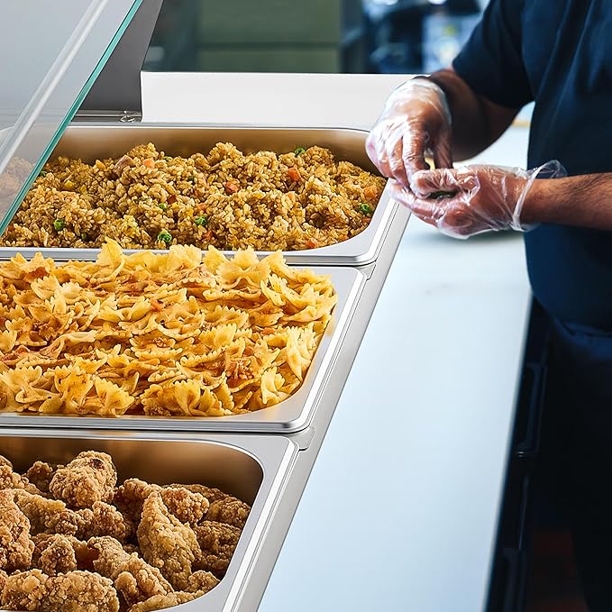 WILPREP 3-Pan Commercial Food Warmer with Sneeze Guard, Three 1/2 Pans, 1500W Countertop Electric Steam Table, 86-185°F Adjustable Temp Control, Stainless Steel Buffet Bain Marie