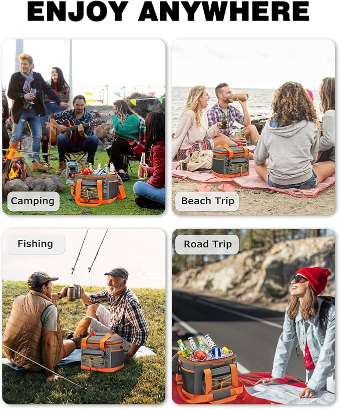 Soft Cooler Bag Insulated 20L/33L, 27/50 Cans Collapsible Camping Coolers 4-Layer Leakproof Portable Ice Chests for Beach, Travel, Picnic, Grocery, Kayaking