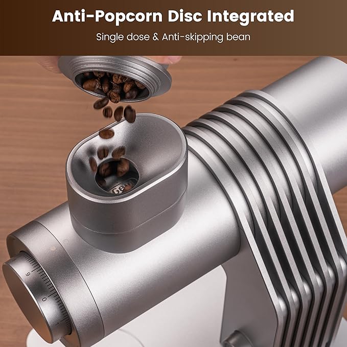 Gevi VelPro 400 Single Dose Espresso Grinder with Variable Speed, Stepless Adjustment, 64mm Titanium Flat Burr & Single Dosing Cup, Coffee Bean Grinder for Drip, French Press & Cold Brew-Silver