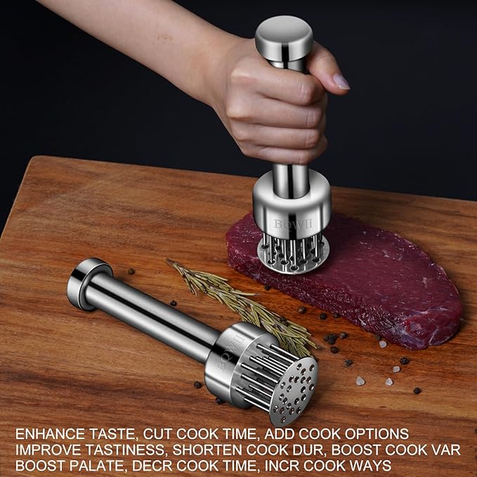 Stainless Steel Meat Tenderizer Tool with 21 Sharp Needles - A Meat Tenderizer Mallet for Chicken and Beef, Durable Meat Mallet Hammer, Easy-Grip Meat Hammer Tenderizer