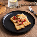 AmorArc Ceramic Dinner Salad Plates Set of 6, Wavy Rim 8.5 Inch Dish Set, The Dessert,Salad, Appetizer, Small Dinner etc Plate,Microwave, Dishwasher Safe, Scratch Resistant, Matte Black