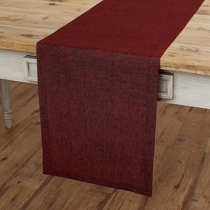 Solino Home Linen Table Runner 90 Inches Long - Athena, 100% Pure Linen Red Garnet Table Runner 14 x 90 Inch for Dining, Fall, Autumn