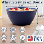 US Acrylic Wheat Straw Unbreakable 28 oz. Stackable Cereal Bowls for Snacks & Ice Cream in Assorted Colors (Set of 8) 6-inch Reusable, BPA-Free, Dishwasher Safe Dinnerware, Made in USA