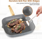 Kitchen Academy Induction Cookware & Bakeware Set - 30 Piece Grey Granite Cooking Pans Set, Non Toxic Pots and Pans Set Non Stick