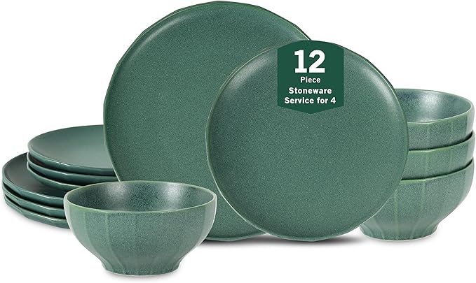 Stone Lain Rio 12-Piece Dinnerware Set Stoneware, Green