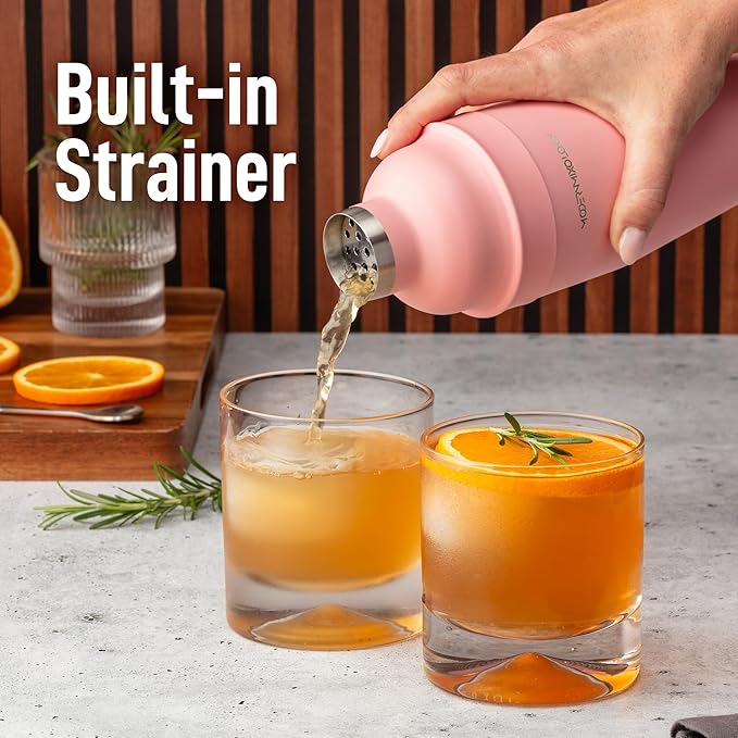Mixology & Craft Matte Pink Bartender Kit – Cocktail Shaker and Jigger Set, 24oz Drink Mixer with Cap – Home Bar Tools for Mixing Cocktails, Martini, Margarita – Sleek Gift for Men & Women