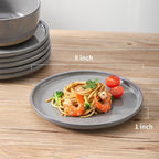 Ceramic Dinner Plates Set of 4,Stoneware 8 Inch,Microwave,Dishwasher and Oven Safe,Porcelain Dessert Plates for Pasta,Salad and Steak,Dishes Set for Kitchen,Scratch Resistant,Gray
