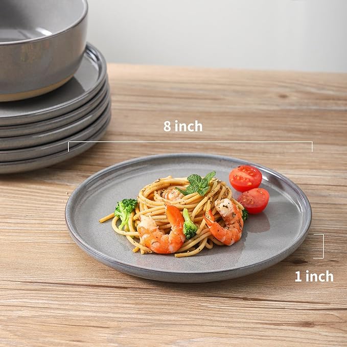 Ceramic Dinner Plates Set of 4,Stoneware 8 Inch,Microwave,Dishwasher and Oven Safe,Porcelain Dessert Plates for Pasta,Salad and Steak,Dishes Set for Kitchen,Scratch Resistant,Gray