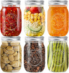 Regular Mouth Glass Mason Jars 16 oz, 6 Pack Glass Canning Jars with Metal Airtight Lids and Bands and Measurement Marks, for Canning, Preserving, Overnight Oats, Jam, Jelly, Food Storage, DIY etc