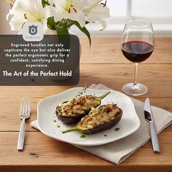 Engraved Silverware Set for 6 | 18/10 Stainless Steel Flatware with Mirror Finish and Engraved Handles | Heavy-Duty, Dishwasher Safe, Built to Last (30-Piece, Mezzano Engraved)