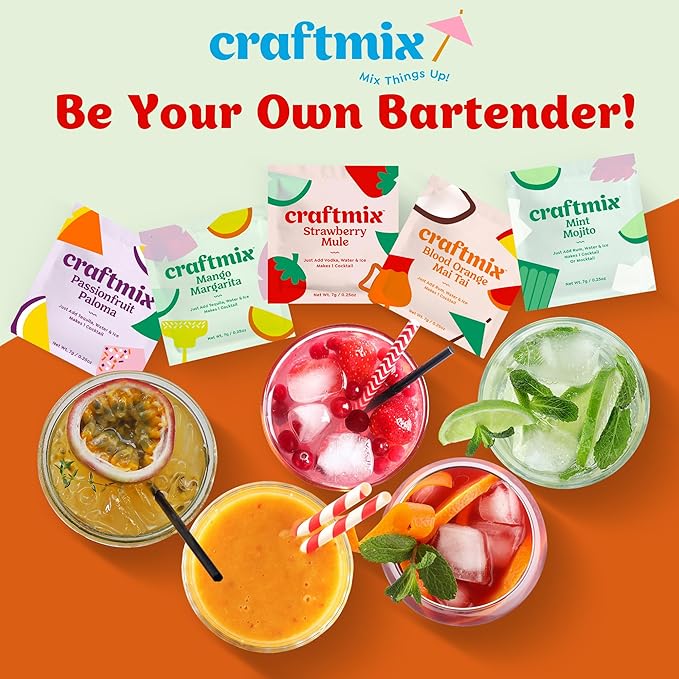 Craftmix Strawberry Mule, Makes 12 Drinks, Skinny Cocktail Mixers Moscow Mule - Mocktail Drink Mixers - Made With Real Fruit - Vegan Low-Carb, Low-Sugar, Non-GMO, Dairy Free, Gluten Free, Easy to Mix