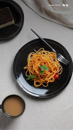 Famiware Aegean Stoneware Dinnerware Set for 8, Plates and Bowls Sets, 24 Pieces Scratch Resistant Dinner Set, Handmade Irregular Round Dishes - Microwave and Dishwasher Safe, Black Coffee