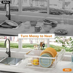 Dish Drying Rack White with Diatomaceous Earth 1 Tier,Multifunctional Dish Racks for Kitchen Counter Quick-Drying,Large Capacity Space Saving with Cutlery Cups Holder