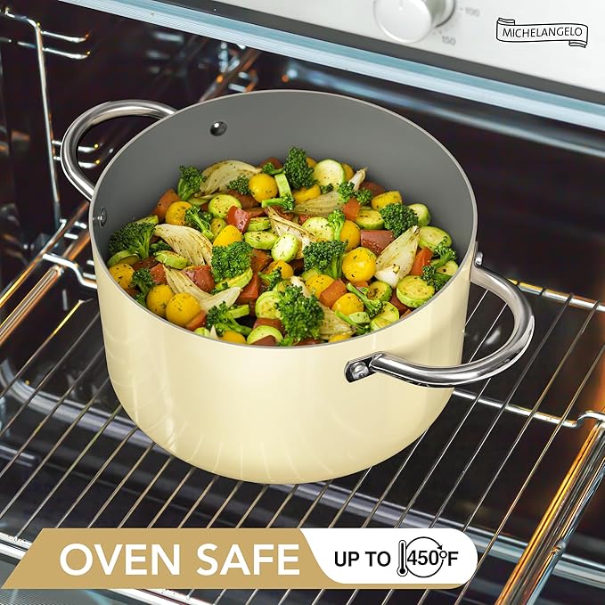 MICHELANGELO Stock Pot with Lid, 6 Quart Soup Pot with Ceramic Coating, Nonstick Ceramic Cooking Pot, Induction Compatible Stockpot - 6QT, Beige