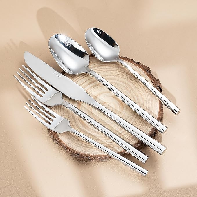 Silverware Set,Zerophilo Flatware Set with Hexagon Handle 20 Pieces 18/0 Stainless Steel Cutlery Set for 4 Mirror Polished,Dishwasher Safe