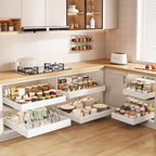 6 Pack Pull out Cabinet Organizer 21"Deep with Raising Pad for Framed Cabinets, Expandable Slide out Drawers for Kitchen Cabinets with 6pcs Divider Racks, Roll out Shelves 12.1"-20.4" W White