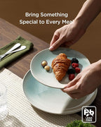 Famiware Glacier Stoneware Dinnerware Sets, Plates and Bowls Sets, 12 Pieces Kitchen Dishes Set for 4 - Dishwasher and Microwave Safe, Chip and Scratch Resistant, Aqua