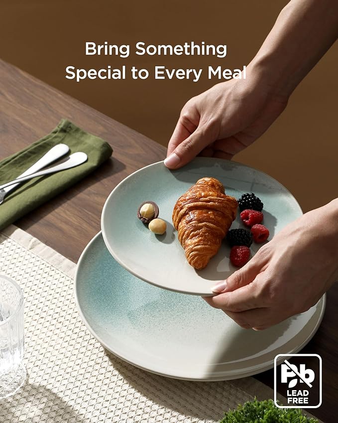 Famiware Glacier Stoneware Dinnerware Sets, Plates and Bowls Sets, 12 Pieces Kitchen Dishes Set for 4 - Dishwasher and Microwave Safe, Chip and Scratch Resistant, Aqua