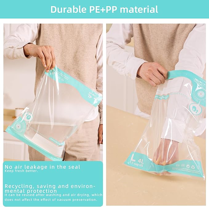 31 PCS Electric Vacuum Sealer, Sous Vide Bags, Portable Mini Vacuum Sealer with 20Pcs Reusable Food Saver Sealer Bags, 4 Sealing Clip, 2 Clips for Sous Vide Cooking, 2 vacuum wine stoppers