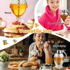 Honey Dispenser, Glass Honey Dispenser No Drip, Honey Pot with Stand, 8 oz Honey Jar, Maple Syrup Honey Container, Elegant Honeycomb Design for Home Decor for Any Occasion