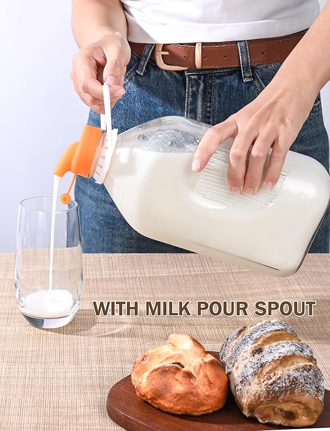 2QT Heavy Duty Glass Milk Bottle with Lid,2Pack 64oz Glass Milk Jug with Reusable Airtight Screw Lid,Bottles for Juice,Water,Oat or Plant Milks