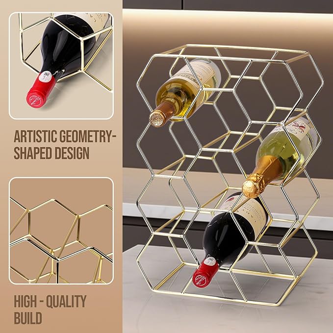 Countertop Wine Rack-14 Bottles Gold Wine Rack-No Assembly Required-3 Tier Tabletop Wine Bottle Holder for Cabinet