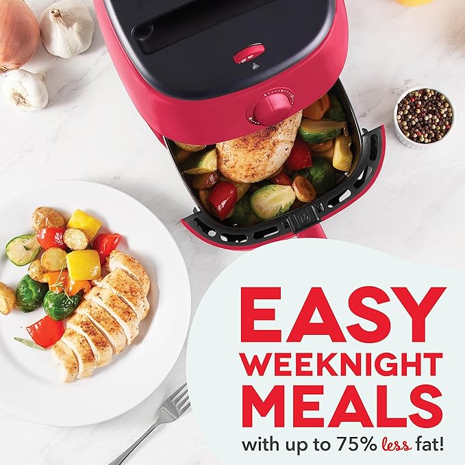 DASH Tasti-Crisp™ Electric Air Fryer Oven, 2.6 Qt., Red – Compact Air Fryer for Healthier Food in Minutes, Ideal for Small Spaces - Auto Shut Off, Analog, 1000-Watt