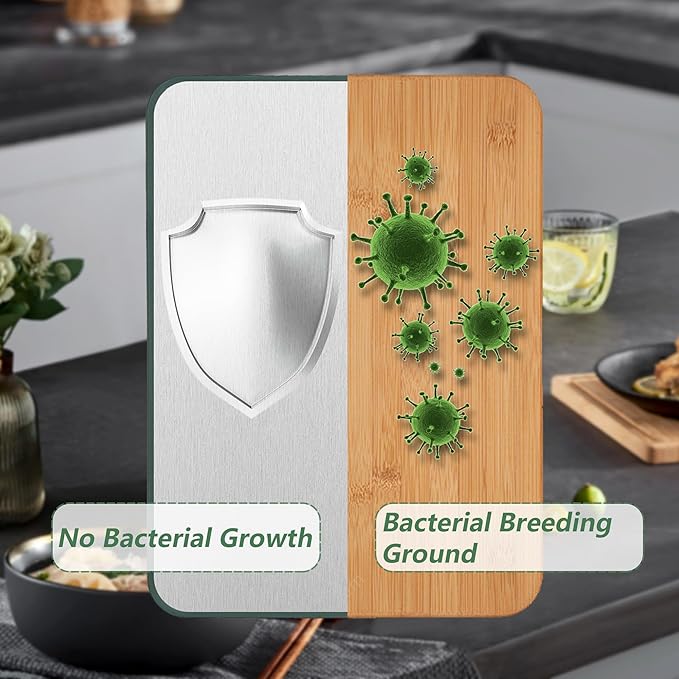 Stainless Steel Cutting Board, Cutting Boards for Kitchen, Stainless Steel/Wheat Straw PP Large Cutting Board with Juice Groove for Meat, Vegetables,Fruits (16 ×11×1 Inches)