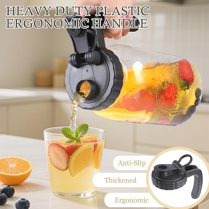 2 Quart Glass Mason Jar Pitcher With Lid 64 Oz Wide Mouth Cold Hot Water Pitcher Half Gallon Sun Tea Coffee Jug Carafe For Fridge Lemonade, Beverage,Breast Milk,Juice, Cold Brew Iced Tea Container