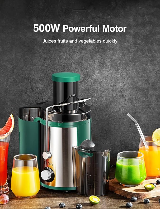 Juicer Machine, 800W Centrifugal Juicer Extractor with Wide Mouth 3” Feed Chute for Fruit Vegetable, Easy to Clean, Stainless Steel, BPA-free (Green)