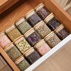 Glass Food Storage Jars Square 4oz, 12 Pack Glass Jars With Bamboo Lids, Kitchen Storage Containers For Spice, Candy, Cookie, Storage For Pantry Organizers