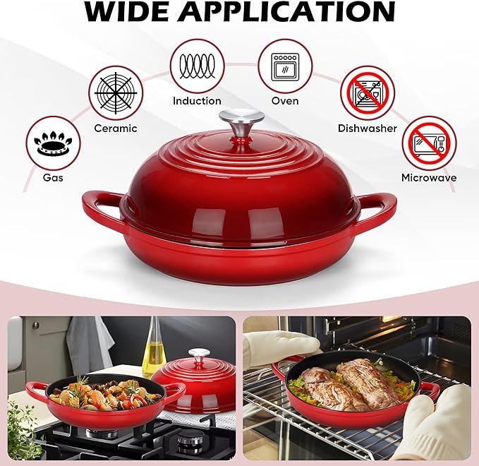 Bread Oven for Sourdough (5.5 QT), Joyfair Enamaled Cast Iron Bread Dutch Oven with Lid, Sourdough Bread Baking Pan with Heavy Duty Dual Handles, Non-Stick & Even Cooking, Oven-safe up to 500°F, Red