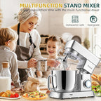 Stand Mixer, 6QT 10+P Speed Tilt-Head Kitchen Electric Mixer, Food Mixer with Stainless Steel Bowl, Dough Hook, Flat Beater, Wire Whisk, Splash Guard for Daily Use - Silver