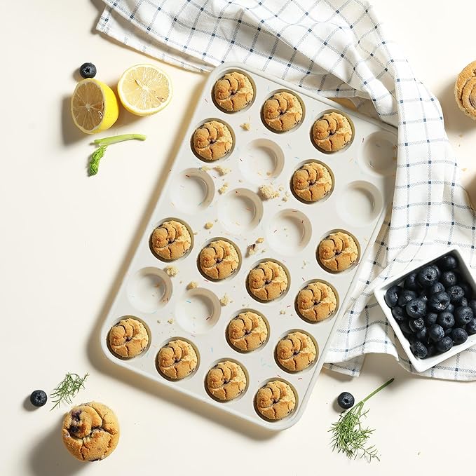 2 Pack 24 Cups Silicone Mini Muffin Pan with Metal Reinforced Frame Silicone Molds Cupcake Cake Baking Cheesecake Pans Cookie Baking Chocoflan Cupcake Mold Mini Bundt Cake Pan Women Gift