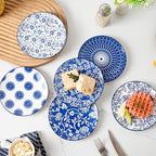 Ceramic Dessert Plates Set - 6 Inch Small Appetizer Plates for Kitchen - Salad Plate for Cake Snacks Side Dish, Microwave Dishwasher Safe, Gift, Vintage Blue