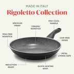 Rigoletto 9.5” Nonstick Frying Pan Skillet, Made in Italy, Vesuvio Layered Ceramic PFAS-Free Surface, Induction Ready, Dishwasher & Metal Utensil Safe, Granite Finish, Stay-Cool Handle,Black