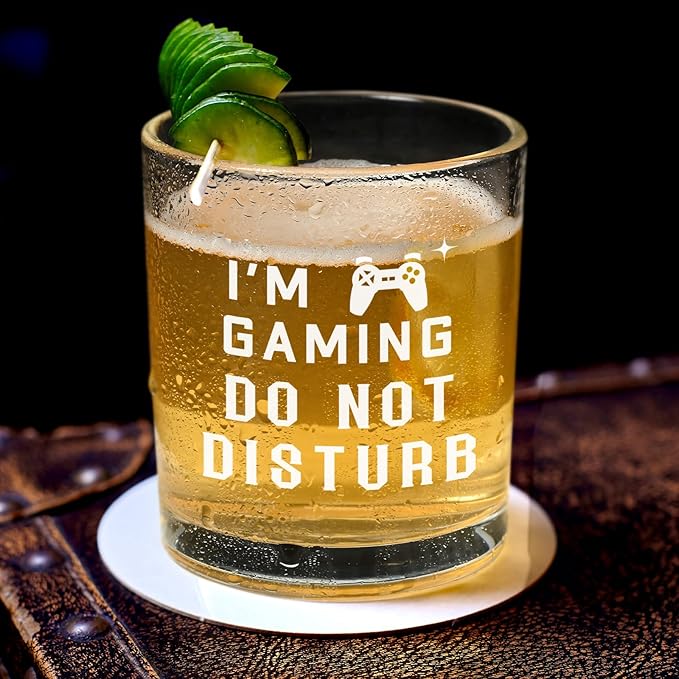 Futtumy Gaming Whiskey Glass for Men Gamer, I'm Gaming Do Not Disturb Whiskey Glass for Gamer, Funny Christmas Gifts Birthday Gifts for Gamers Boyfriend Boy Men Teen, Room Decor for Game Lover, 10 Oz