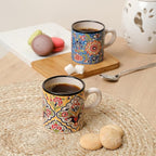 Ceramic Espresso Cups, 5 Oz Espresso Cups Set of 4, Handmade Espresso Cup, 2.75 Inch Espresso Mugs, Multicolor Demitasse Cups, Microwave & Dishwasher Safe Espresso Mugs, Coffe Mug Set (FLOWER BLOOM)