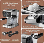 Espresso Machine with Automatic Milk Tank,Espresso Cool & Cappuccino Machine, 20Bar Espresso Coffee Machines, Touch Screen with Timer, 50.7Oz Removable Reservoir, Black